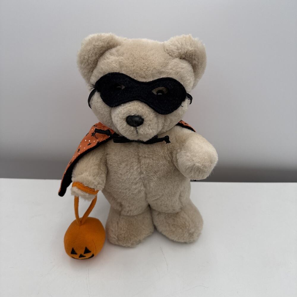 Dakin Halloween Bear Plush Trick or Treat Teddy 1984‎ Pumpkin Cape Mask 10"